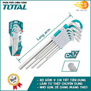 Bộ lục giác đầu bằng 9 chi tiết hệ mét Total THT106191, 1.5-10mm