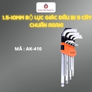 Bộ lục giác đầu bi 9 cây chuẩn Asaki AK-410 C2-1.5-10mm (Cam)