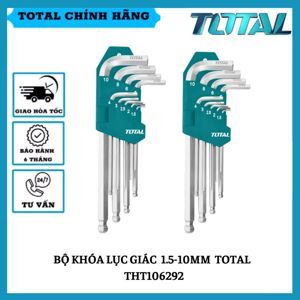 Bộ lục giác đầu bi dài 9 chi tiết Total THT106292, 1.5-10mm