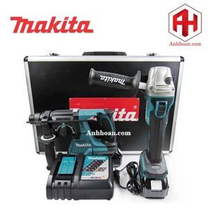 Bộ máy khoan, máy mài góc dùng pin Makita DLX2161X