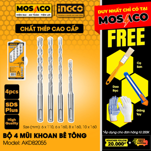Bộ mũi khoan bê tông đuôi gài 4 chi tiết Ingco AKDB2055