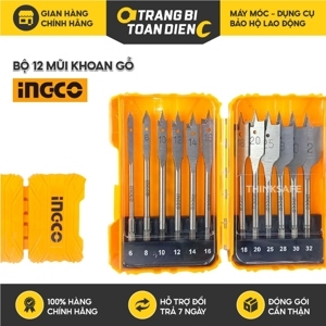 Bộ mũi khoan gỗ đầu dẹp 12 chi tiết Ingco AKDL1201