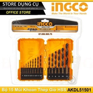 Bộ mũi khoan HSS 15 chi tiết Ingco AKDL51501