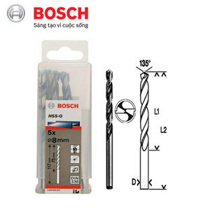 Bộ mũi khoan sắt HSS-G Bocsh 2608595072 - 8mm, 5 mũi