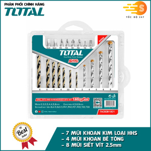 Bộ mũi khoan và mũi vặn vít đa năng 19 chi tiết Total TACSDB1901