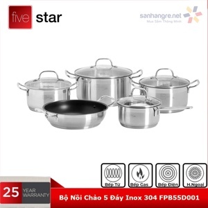 Bộ nồi, chảo 5 đáy Inox 304 Fivestar Plus FPB55D001