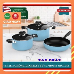 Bộ nồi chảo chống dính đáy từ Sunhouse SHG77MB