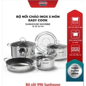 Bộ nồi chảo inox 5 món easy cook Sunhouse SHG996E