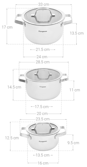 Bộ nồi Inox 3 chiếc size 16/20/24cm Kangaroo KG304IP1