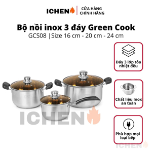 Bộ nồi inox 3 đáy Green Cook GCS08-T1