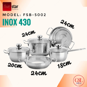 Bộ nồi inox 3 đáy nắp kính Fivestar FSB5002