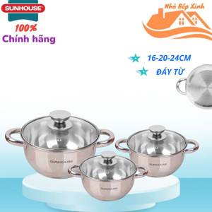 Bộ nồi inox 3 đáy Sunhouse SH334