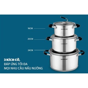 Bộ nồi inox 3 đáy Sunhouse SH891 (SH-891, 891) - bộ 3 nồi