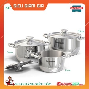 Bộ nồi inox 3 đáy Sunhouse SHG302