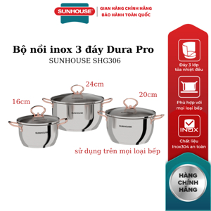 Bộ nồi inox 3 đáy Sunhouse SHG306