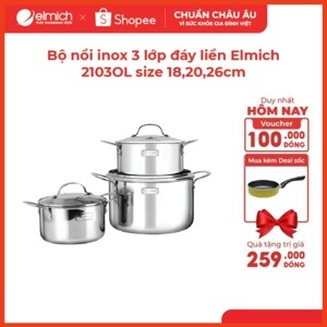 Bộ nồi inox 3 lớp đáy liền Elmich 2103OL