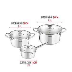 Bộ nồi inox 304 Tefal Simpleo B907S644 16cm -20cm -24cm