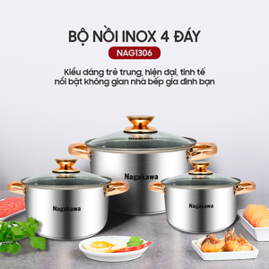 Bộ nồi inox 4 đáy Nagakawa NAG1306