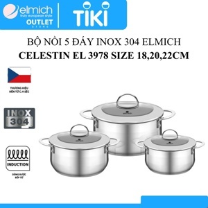 Bộ nồi inox 5 đáy Elmich Celestine 3 chiếc 18 - 24 - 28