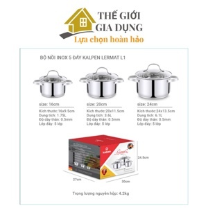 Bộ nồi inox 5 đáy Kalpen Lermat L1