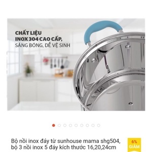 Bộ nồi inox 5 đáy Sunhouse SHG504