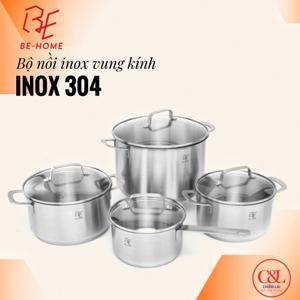 Bộ nồi inox Behome 4 chiếc vung kính