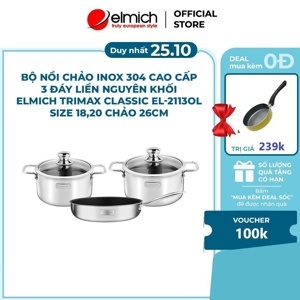 Bộ nồi Inox dập nguyên khối Elmich Trimax Classic EL-2113OL