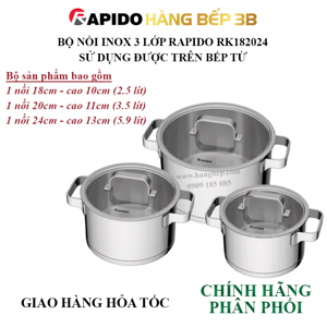 Bộ nồi Rapido RK182024 - 3 chiếc