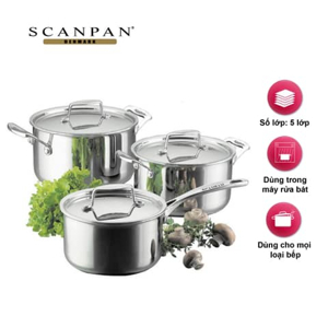 Bộ nồi SCANPAN 74000300 ( 16cm/2lit, 20cm/3,7 lít, 24cm/5.2 lít)