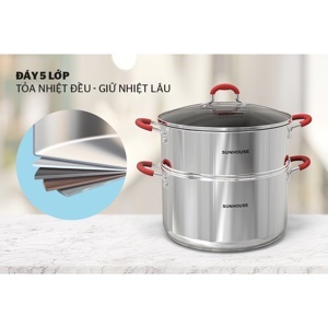 Bộ nồi xửng inox 5 đáy nắp kính 24 cm Sunhouse SHG507-24