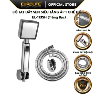 Bộ tay dây sen siêu tăng áp vuông Eurolife EL-113SH (Trắng bạc)