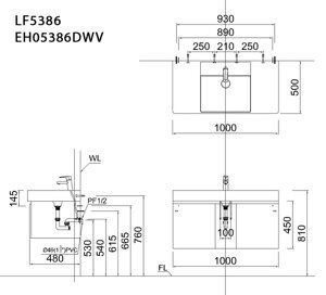 Bộ tủ chậu Caesar LF5386 + EH0100V