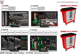 Bộ tủ dụng cụ 7ngăn màu đỏ 211 chi tiết Toptul GCAJ0065