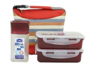 Bộ túi cơm hộp Lock&Lock Lunch Box W/Stripe pattern Bag HPL758S3SG