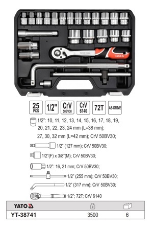 Bộ tuýp 25 chi tiết BAKER U.S.A 25PCs 1/2inch DR SOCKET WRENCH SET