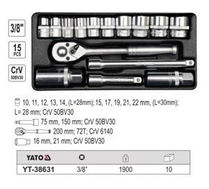 Bộ tuýp vặn tay tổng hợp 3/8″ YT-38631 15PCS