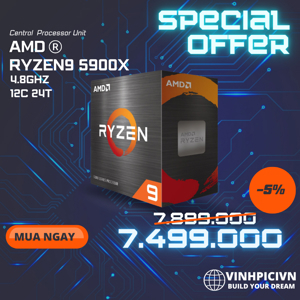 Bộ vi xử lý - CPU AMD Ryzen 9 5900X - 3.7GHz-4.8Hz - 70MB Cache