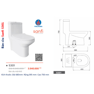 Bồn cầu 1 khối Sanfi S301