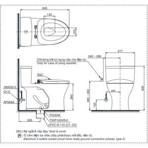 Bồn cầu 1 khối Toto MS855DT8