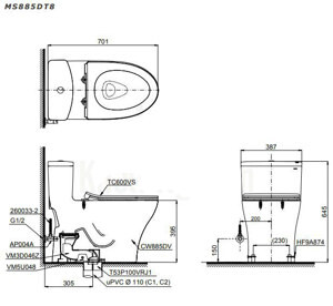 Bồn cầu 1 khối Toto MS885DT8