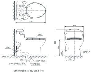 Bồn cầu 1 khối Toto MS914T8