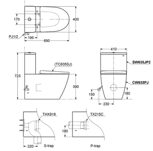 Bồn cầu 2 khối CW635PJWS/SW635JP2/635-81WL/TX277S/TC635SJ/THX919