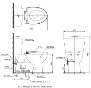 Bồn cầu 2 khối Toto CS300DRT8