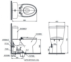 Bồn cầu 2 khối Toto CS300DRW7