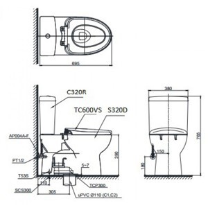 Bồn cầu 2 khối Toto CS320DKRT8