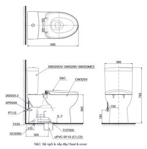 Bồn cầu 2 khối Toto CS320DMT3