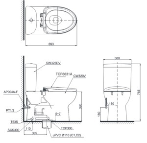 Bồn cầu 2 khối Toto CS325DRW7