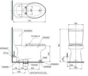 Bồn cầu 2 khối Toto CS350DW7