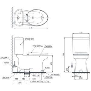 Bồn cầu 2 khối TOTO CS351DW7