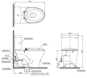 Bồn cầu 2 khối Toto CS769DE4